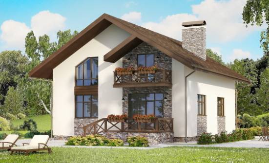 155-001-П Проект двухэтажного дома с мансардой, гараж, компактный коттедж из бризолита Зарайск | Проекты домов от House Expert
