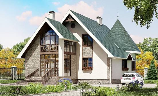 170-003-Л Проект двухэтажного дома с мансардой, экономичный домик из пеноблока Верея | Проекты домов от House Expert