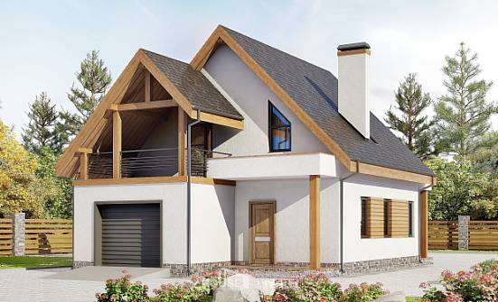 120-005-П Проект двухэтажного дома с мансардой и гаражом, классический домик из керамзитобетонных блоков Щелково | Проекты домов от House Expert