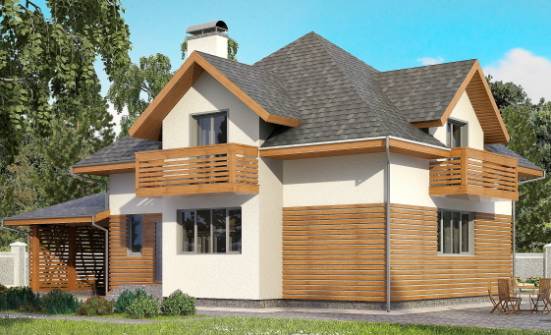 155-004-П Проект двухэтажного дома мансардой и гаражом, компактный загородный дом из газосиликатных блоков Протвино | Проекты домов от House Expert