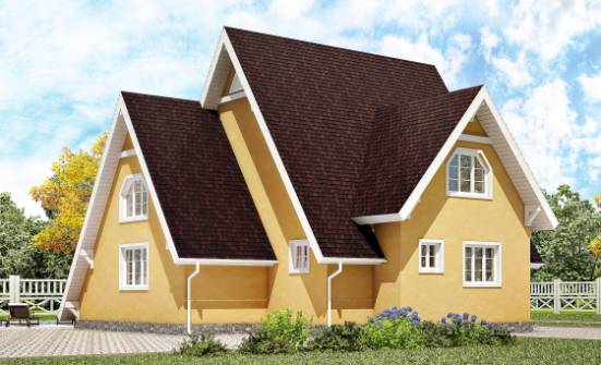 155-008-П Проект двухэтажного дома с мансардным этажом, бюджетный коттедж из бревен Протвино | Проекты домов от House Expert