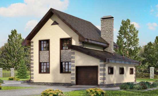 160-004-П Проект двухэтажного дома и гаражом, красивый загородный дом из бризолита Озёры | Проекты домов от House Expert