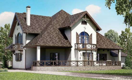 350-001-Л Проект двухэтажного дома с мансардой и гаражом, классический домик из твинблока Красноармейск | Проекты домов от House Expert