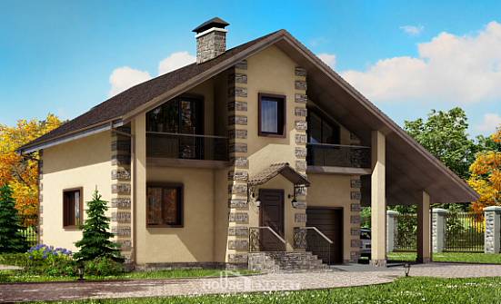 150-003-П Проект двухэтажного дома мансардой, гараж, доступный загородный дом из керамзитобетонных блоков Луховицы | Проекты домов от House Expert