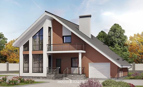200-007-П Проект двухэтажного дома мансардой и гаражом, средний дом из бризолита Железнодорожный | Проекты домов от House Expert