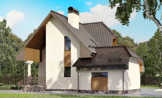 150-001-Л Проект двухэтажного дома с мансардой, гараж, уютный домик из газобетона Раменское | Проекты домов от House Expert