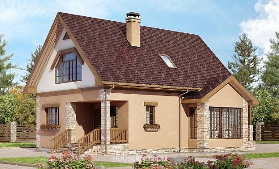140-002-П Проект двухэтажного дома с мансардой, классический загородный дом из теплоблока Долгопрудный | Проекты домов от House Expert