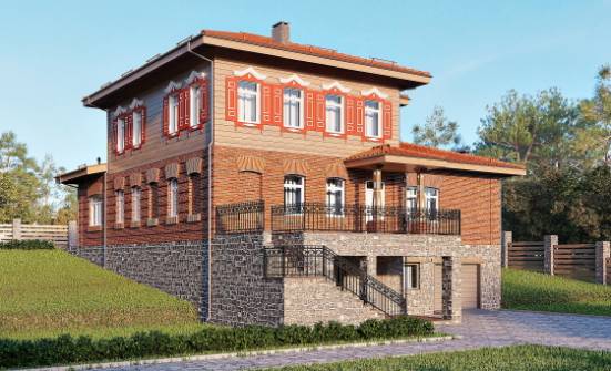 380-002-Л Проект трехэтажного дома и гаражом, большой загородный дом из кирпича Балашиха | Проекты домов от House Expert