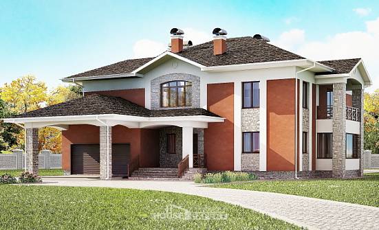 400-002-Л Проект двухэтажного дома и гаражом, просторный дом из кирпича Раменское | Проекты домов от House Expert