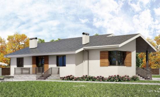135-002-П Проект одноэтажного дома и гаражом, красивый дом из бризолита Люберцы | Проекты домов от House Expert
