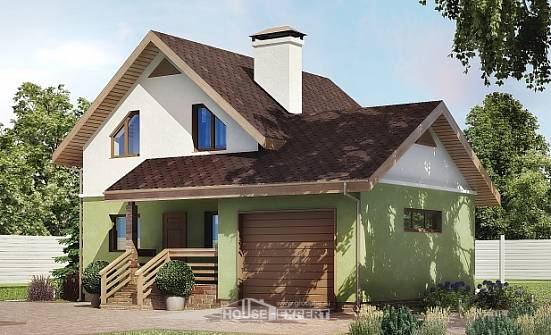 120-002-П Проект двухэтажного дома мансардой и гаражом, бюджетный дом из газобетона Лобня | Проекты домов от House Expert