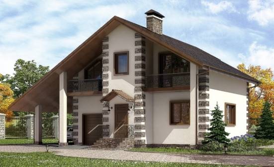 150-003-Л Проект двухэтажного дома с мансардным этажом, гараж, красивый коттедж из бревен Бронницы | Проекты домов от House Expert