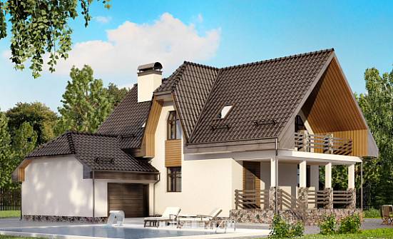 150-001-Л Проект двухэтажного дома с мансардой, гараж, уютный домик из газобетона Раменское | Проекты домов от House Expert