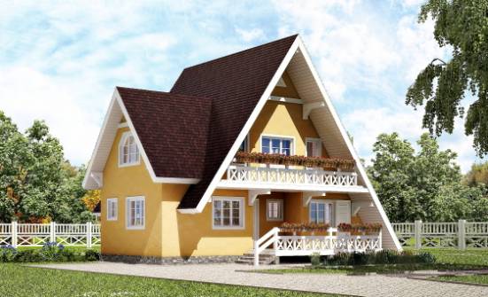 155-008-П Проект двухэтажного дома с мансардным этажом, бюджетный коттедж из бревен Протвино | Проекты домов от House Expert