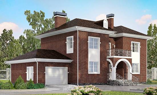 180-006-Л Проект двухэтажного дома и гаражом, красивый дом из кирпича Кашира | Проекты домов от House Expert
