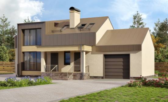 150-015-Л Проект двухэтажного дома с мансардой и гаражом, экономичный коттедж из блока Яхрома | Проекты домов от House Expert