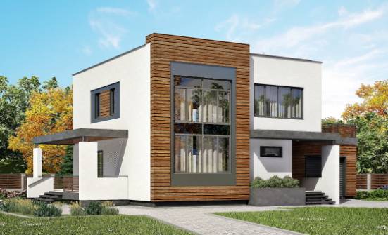 220-003-П Проект двухэтажного дома и гаражом, современный загородный дом из бризолита Красноармейск | Проекты домов от House Expert