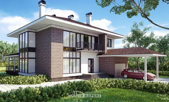 340-001-П Проект двухэтажного дома и гаражом, просторный домик из кирпича Кубинка | Проекты домов от House Expert