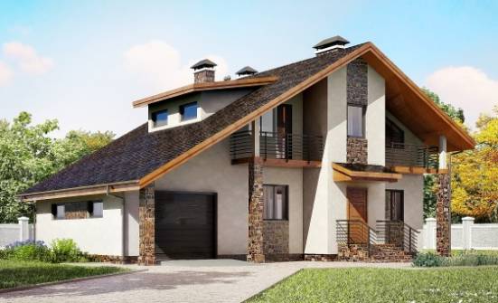180-008-Л Проект двухэтажного дома с мансардным этажом, гараж, простой домик из бризолита Дубна | Проекты домов от House Expert