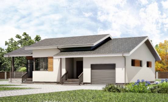 135-002-П Проект одноэтажного дома и гаражом, красивый дом из бризолита Люберцы | Проекты домов от House Expert
