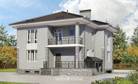 275-004-П Проект трехэтажного дома и гаражом, классический загородный дом из кирпича Домодедово | Проекты домов от House Expert