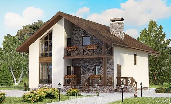 155-001-П Проект двухэтажного дома с мансардой, гараж, компактный коттедж из бризолита Зарайск | Проекты домов от House Expert