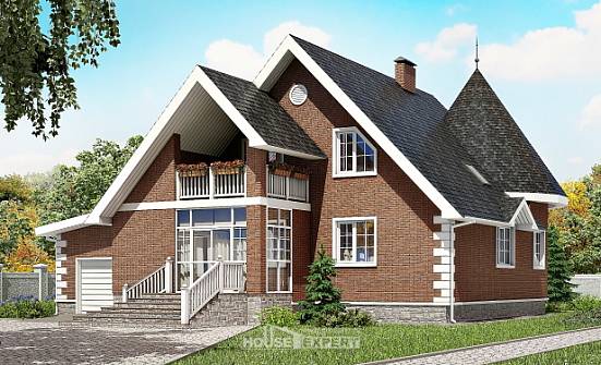 220-002-Л Проект двухэтажного дома с мансардой, гараж, простой коттедж из блока Фрязино | Проекты домов от House Expert