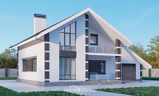 190-008-П Проект двухэтажного дома мансардный этаж и гаражом, современный дом из арболита Видное | Проекты домов от House Expert