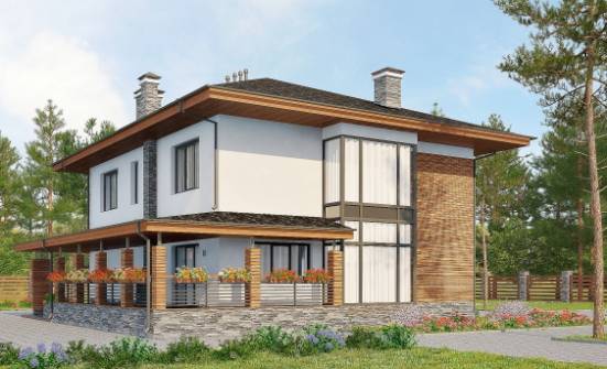 305-001-П Проект двухэтажного дома и гаражом, уютный домик из поризованных блоков Бронницы | Проекты домов от House Expert