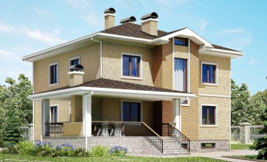 350-002-Л Проект трехэтажного дома, гараж, классический коттедж из кирпича Раменское | Проекты домов от House Expert