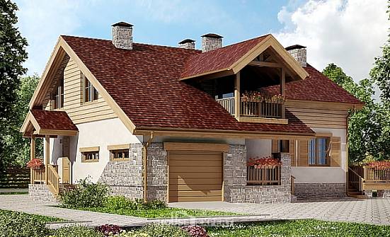 165-002-П Проект двухэтажного дома с мансардным этажом, гараж, недорогой дом из бризолита Дубна | Проекты домов от House Expert