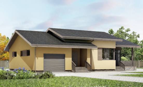 135-002-Л Проект одноэтажного дома и гаражом, компактный коттедж из поризованных блоков Протвино | Проекты домов от House Expert