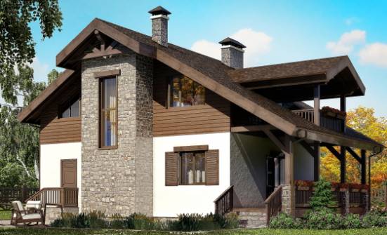 150-004-Л Проект двухэтажного дома мансардой, простой дом из бризолита Домодедово | Проекты домов от House Expert
