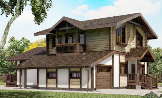 190-004-П Проект двухэтажного дома с мансардой и гаражом, красивый загородный дом из теплоблока из дерева Бронницы | Проекты домов от House Expert