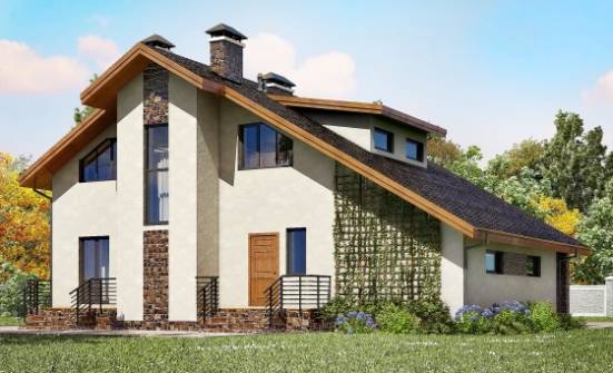 180-008-Л Проект двухэтажного дома с мансардным этажом, гараж, простой домик из бризолита Дубна | Проекты домов от House Expert