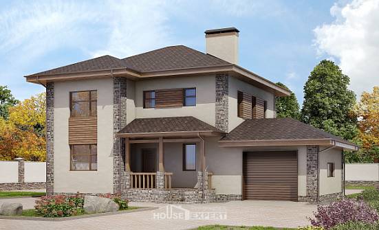 185-004-П Проект двухэтажного дома, гараж, простой загородный дом из керамзитобетонных блоков Люберцы | Проекты домов от House Expert