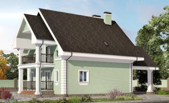 140-003-Л Проект двухэтажного дома с мансардой, гараж, скромный домик из арболита Электроугли | Проекты домов от House Expert
