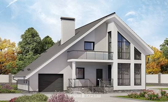 200-007-Л Проект двухэтажного дома с мансардным этажом, гараж, простой загородный дом из поризованных блоков Одинцово | Проекты домов от House Expert