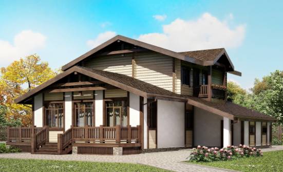 190-004-П Проект двухэтажного дома с мансардой и гаражом, красивый загородный дом из теплоблока из дерева Бронницы | Проекты домов от House Expert