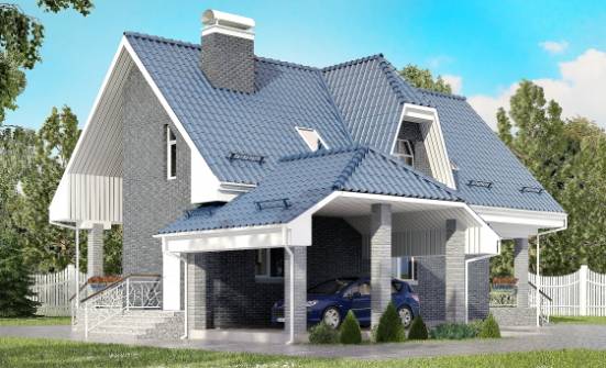 125-002-Л Проект двухэтажного дома с мансардой и гаражом, доступный коттедж из теплоблока Фрязино | Проекты домов от House Expert