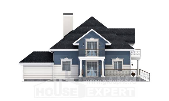 180-002-П Проект двухэтажного дома с мансардой и гаражом, средний загородный дом из кирпича Яхрома, House Expert
