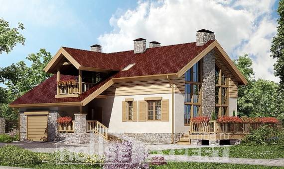 165-002-П Проект двухэтажного дома с мансардой, гараж, современный домик из твинблока Руза, House Expert
