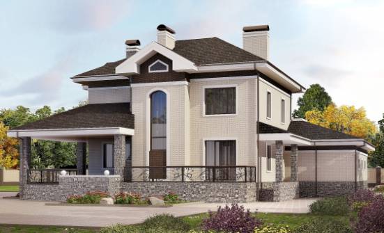 365-001-Л Проект трехэтажного дома и гаражом, просторный домик из кирпича Одинцово | Проекты домов от House Expert