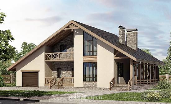 265-001-Л Проект двухэтажного дома с мансардным этажом и гаражом, просторный дом из бризолита Звенигород | Проекты домов от House Expert