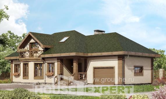 180-010-П Проект двухэтажного дома мансардой, гараж, классический домик из поризованных блоков Дзержинский, House Expert