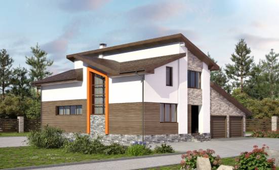 240-004-П Проект двухэтажного дома с мансардным этажом и гаражом, простой коттедж из твинблока Королёв | Проекты домов от House Expert