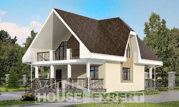 125-001-Л Проект двухэтажного дома с мансардным этажом, доступный коттедж из твинблока Орехово-Зуево, House Expert