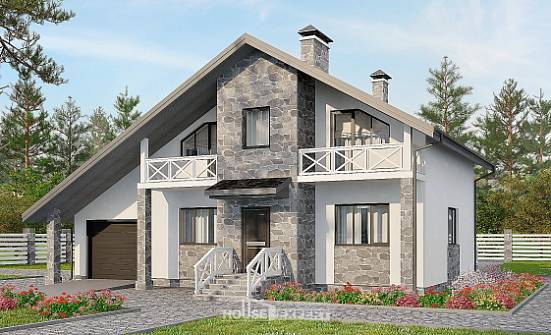 180-017-Л Проект двухэтажного дома мансардный этаж, гараж, классический дом из арболита Мытищи | Проекты домов от House Expert