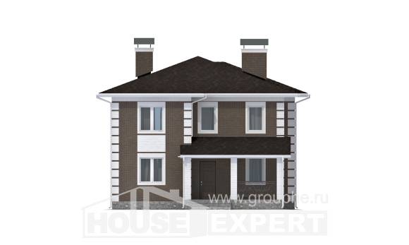 185-002-П Проект двухэтажного дома, экономичный коттедж из блока Дрезна, House Expert