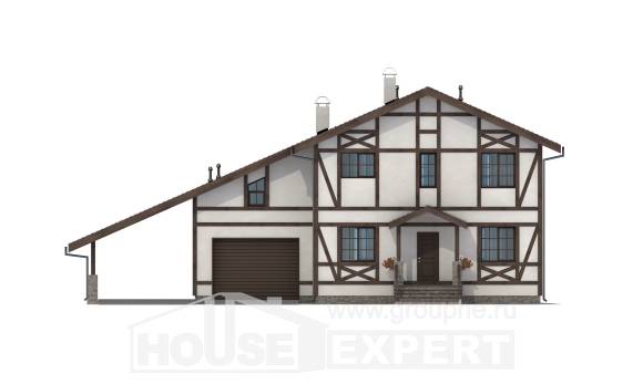 250-002-Л Проект двухэтажного дома с мансардой, гараж, просторный дом из кирпича Протвино, House Expert